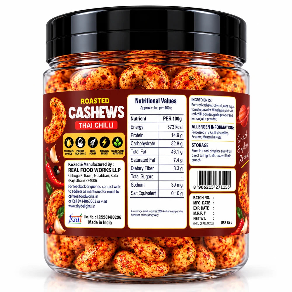 Thai Chilli Cashews – back of pack (ingredients and nutrition)