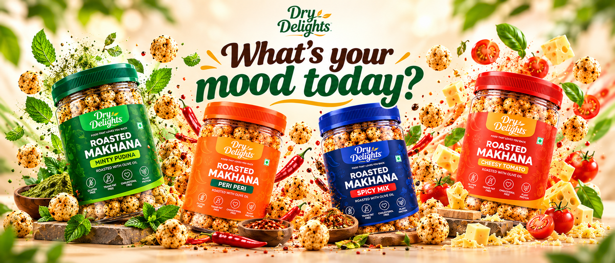 Dry Delights — What’s your mood today? Minty Pudhina, Peri Peri, Spicy Mix and Cheesy Tomato roasted makhana.