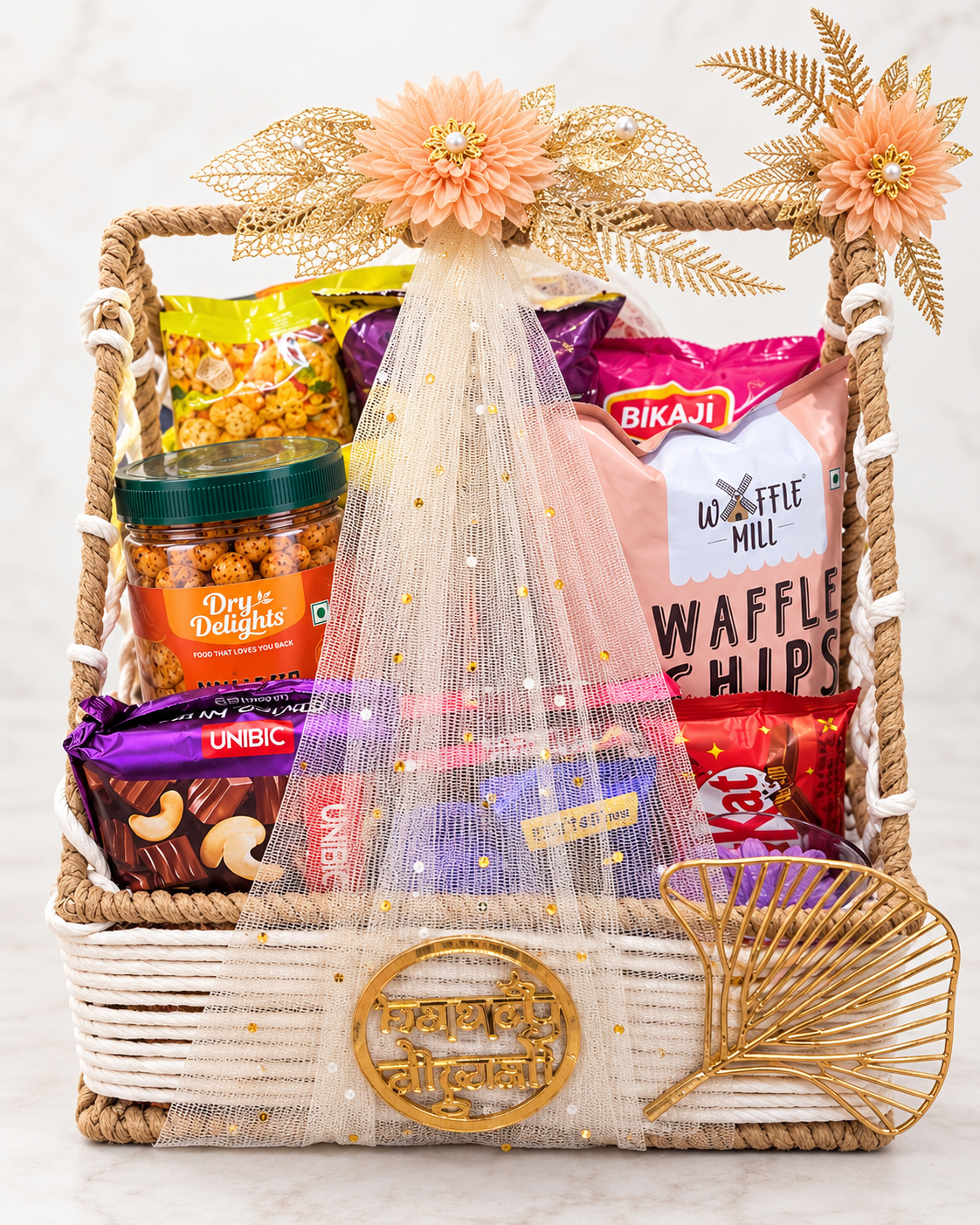 Golden Glow Festive Hamper – basket with treats laid out