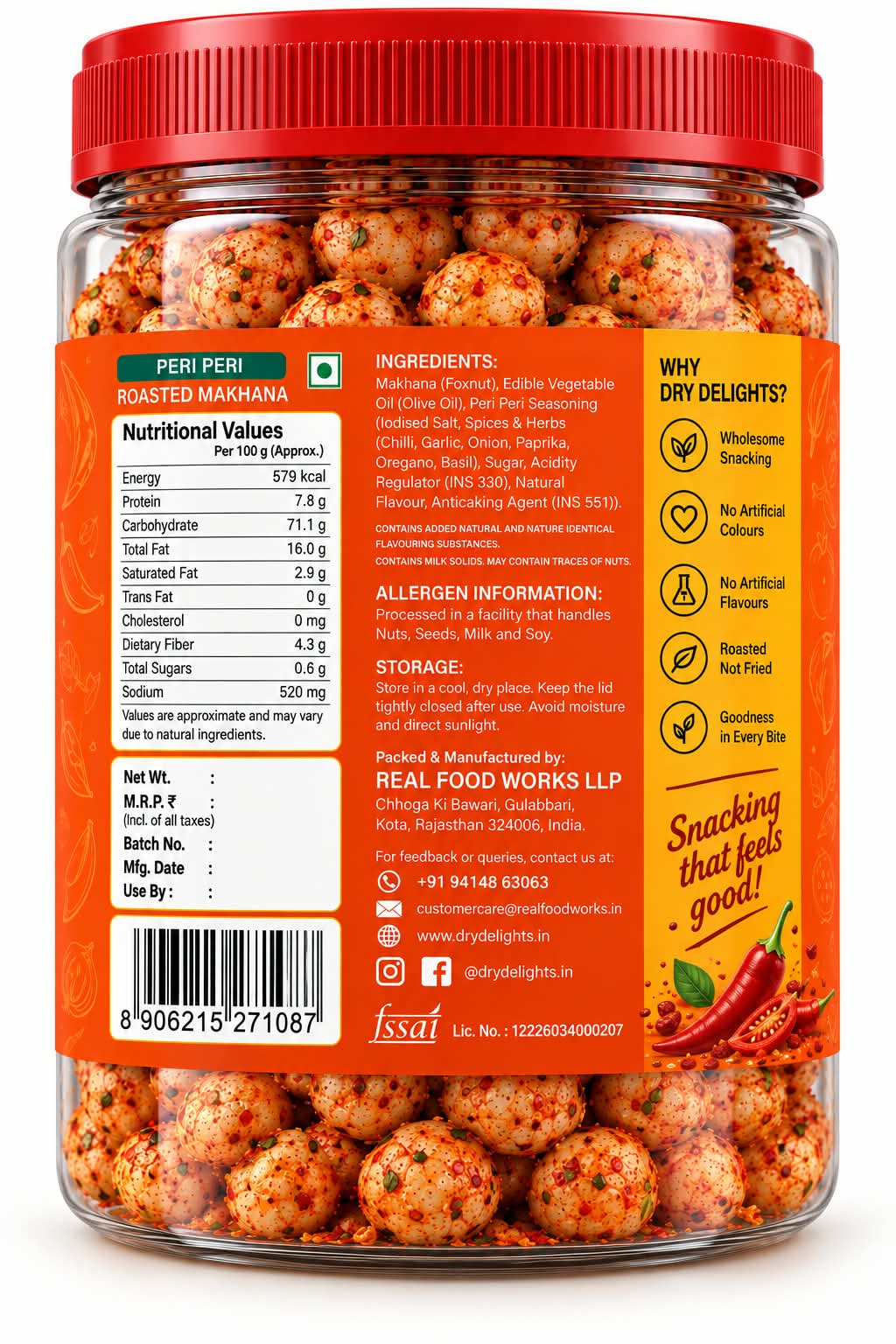 Peri Peri Makhana – back of pack (ingredients and nutrition)